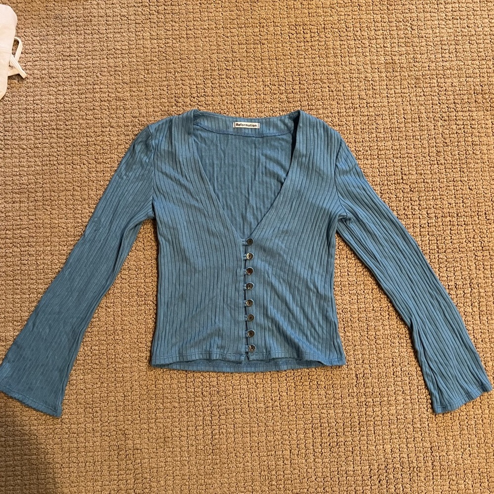 Reformation Gellar Knit Top - Blue size small